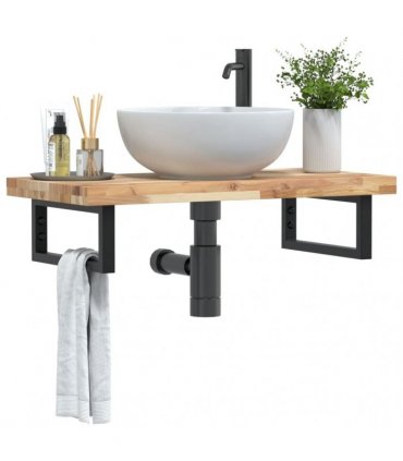 vidaXL Basin Shelf Wall Mounted Steel and Solid Wood Acacia