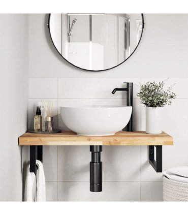 vidaXL Basin Shelf Wall Mounted Steel and Solid Wood Acacia