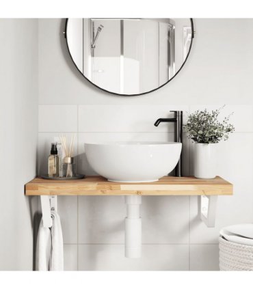 vidaXL Basin Shelf Wall Mounted Steel and Solid Wood Acacia