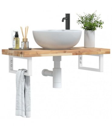 vidaXL Basin Shelf Wall Mounted Steel and Solid Wood Acacia