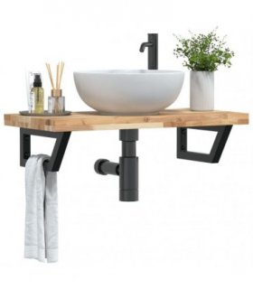 vidaXL Basin Shelf Wall Mounted Steel and Solid Wood Acacia