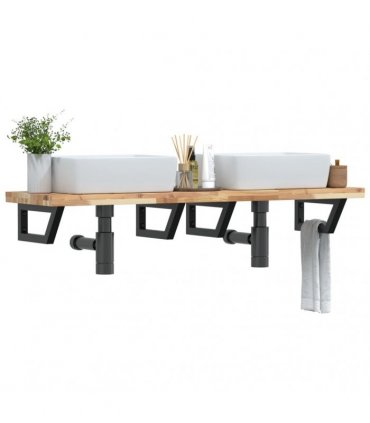 vidaXL Basin Shelf Wall Mounted Steel and Solid Wood Acacia