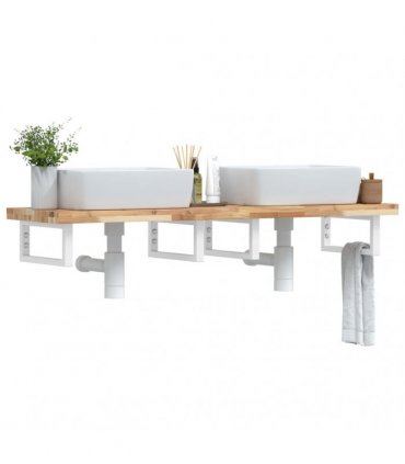 vidaXL Basin Shelf Wall Mounted Steel and Solid Wood Acacia