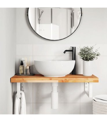 vidaXL Basin Shelf Wall Mounted Steel and Solid Wood Acacia