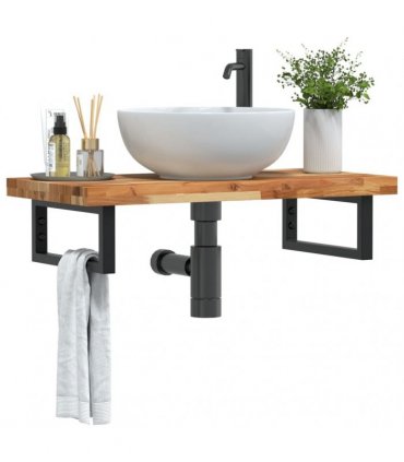 vidaXL Basin Shelf Wall Mounted Steel and Solid Wood Acacia