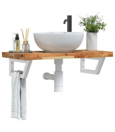 vidaXL Basin Shelf Wall Mounted Steel and Solid Wood Acacia