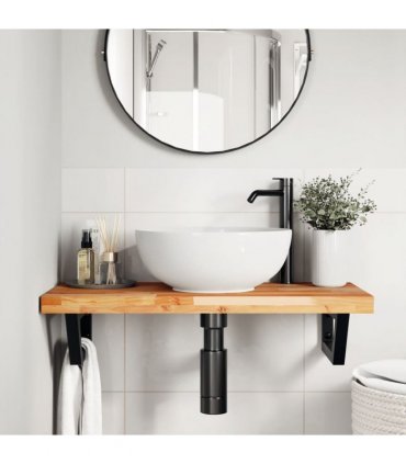 vidaXL Basin Shelf Wall Mounted Steel and Solid Wood Acacia
