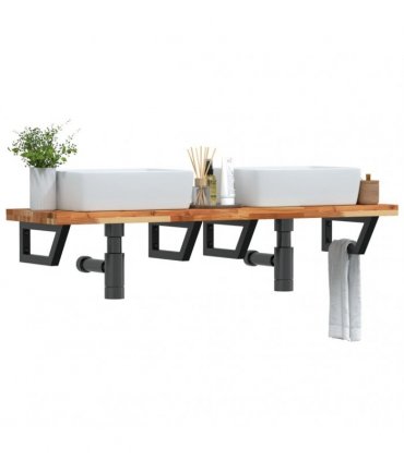vidaXL Basin Shelf Wall Mounted Steel and Solid Wood Acacia