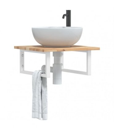 vidaXL Basin Shelf Wall Mounted Steel and Solid Wood Acacia