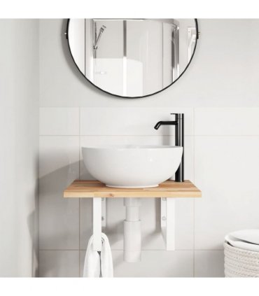 vidaXL Basin Shelf Wall Mounted Steel and Solid Wood Acacia