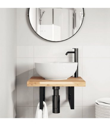 vidaXL Basin Shelf Wall Mounted Steel and Solid Wood Acacia