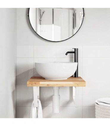 vidaXL Basin Shelf Wall Mounted Steel and Solid Wood Acacia