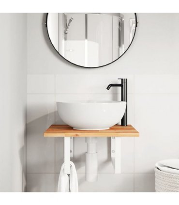 vidaXL Basin Shelf Wall Mounted Steel and Solid Wood Acacia