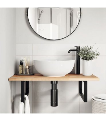 vidaXL Basin Shelf Wall Mounted Steel and Solid Wood Acacia