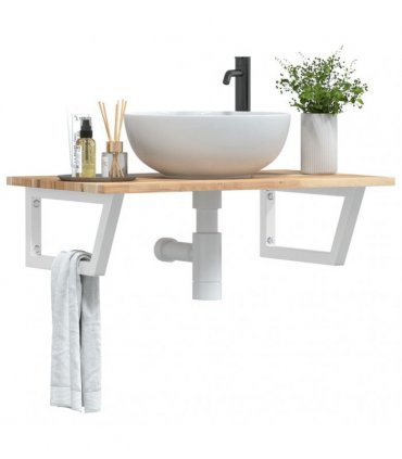 vidaXL Basin Shelf Wall Mounted Steel and Solid Wood Acacia