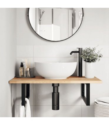 vidaXL Basin Shelf Wall Mounted Steel and Solid Wood Acacia