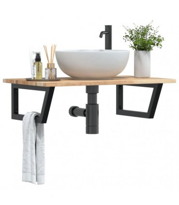 vidaXL Basin Shelf Wall Mounted Steel and Solid Wood Acacia