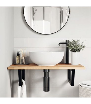 vidaXL Basin Shelf Wall Mounted Steel and Solid Wood Acacia