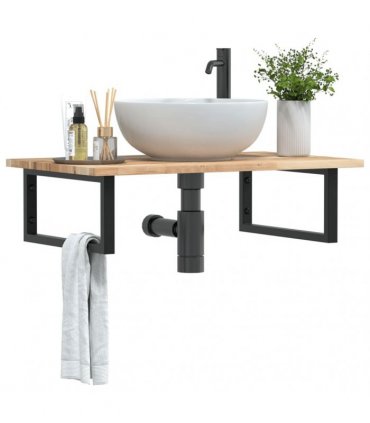 vidaXL Basin Shelf Wall Mounted Steel and Solid Wood Acacia