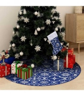 vidaXL Luxury Christmas Tree Skirt with Sock Blue 122 cm Fabric