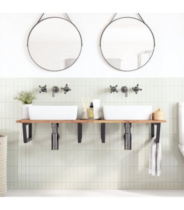 vidaXL Basin Shelf Wall Mounted Steel and Solid Wood Acacia