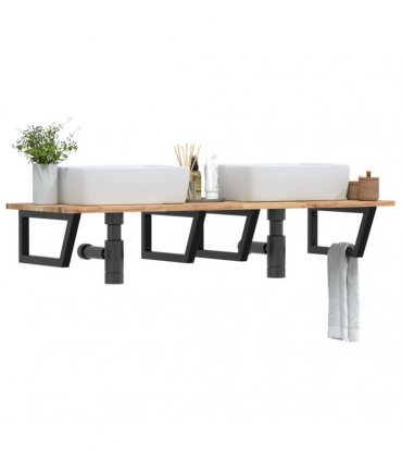 vidaXL Basin Shelf Wall Mounted Steel and Solid Wood Acacia