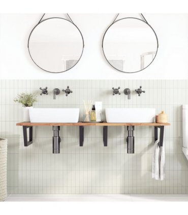 vidaXL Basin Shelf Wall Mounted Steel and Solid Wood Acacia