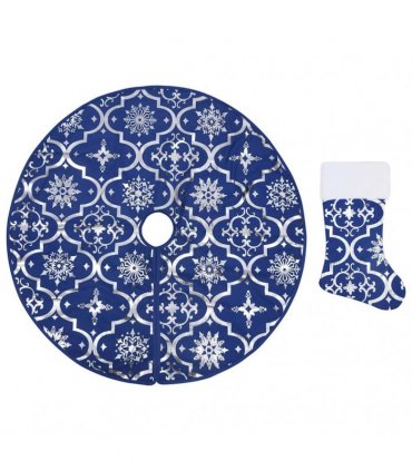 vidaXL Luxury Christmas Tree Skirt with Sock Blue 150 cm Fabric