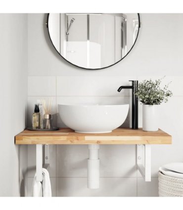 vidaXL Basin Shelf Wall Mounted Steel and Solid Wood Acacia
