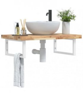 vidaXL Basin Shelf Wall Mounted Steel and Solid Wood Acacia