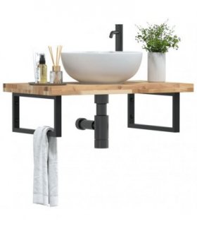 vidaXL Basin Shelf Wall Mounted Steel and Solid Wood Acacia