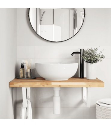 vidaXL Basin Shelf Wall Mounted Steel and Solid Wood Acacia
