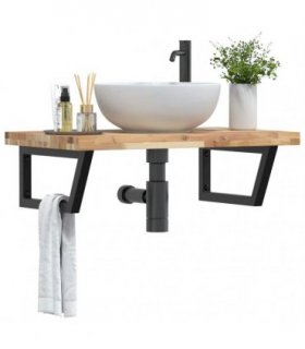 vidaXL Basin Shelf Wall Mounted Steel and Solid Wood Acacia