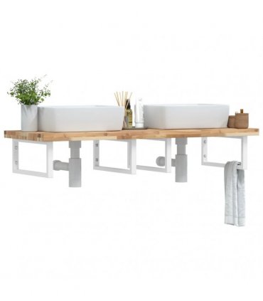 vidaXL Basin Shelf Wall Mounted Steel and Solid Wood Acacia