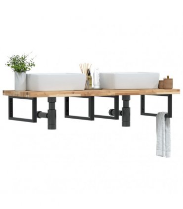 vidaXL Basin Shelf Wall Mounted Steel and Solid Wood Acacia