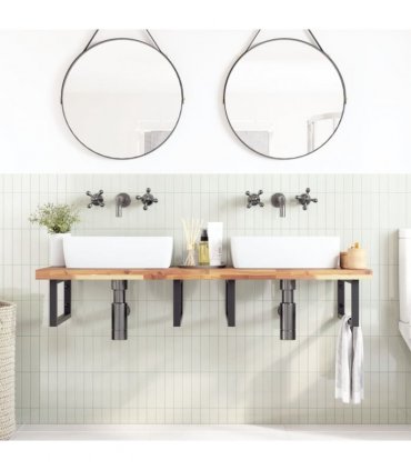 vidaXL Basin Shelf Wall Mounted Steel and Solid Wood Acacia
