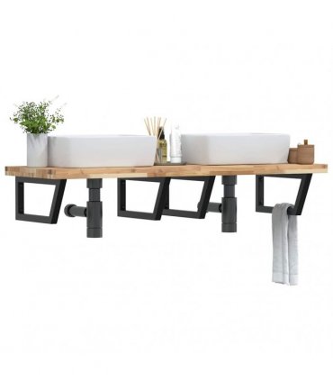 vidaXL Basin Shelf Wall Mounted Steel and Solid Wood Acacia