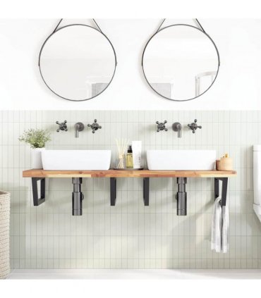 vidaXL Basin Shelf Wall Mounted Steel and Solid Wood Acacia