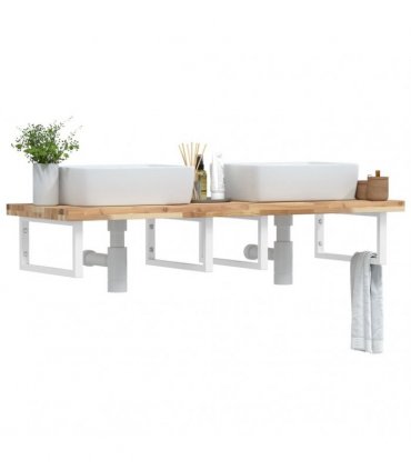 vidaXL Basin Shelf Wall Mounted Steel and Solid Wood Acacia