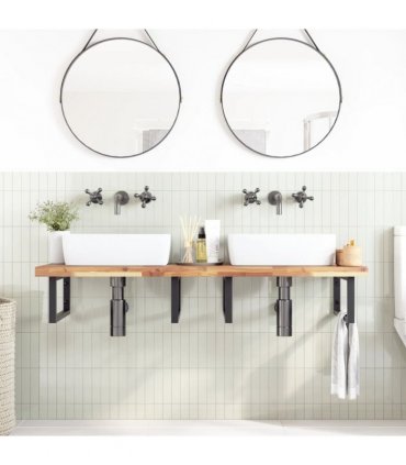 vidaXL Basin Shelf Wall Mounted Steel and Solid Wood Acacia