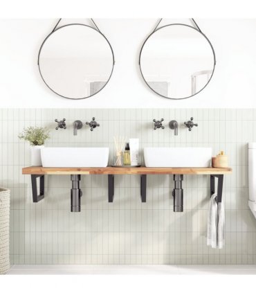 vidaXL Basin Shelf Wall Mounted Steel and Solid Wood Acacia