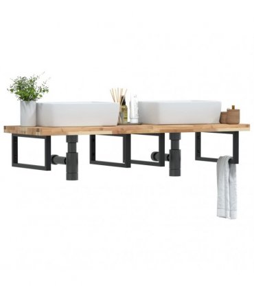 vidaXL Basin Shelf Wall Mounted Steel and Solid Wood Acacia