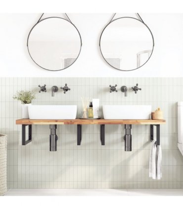 vidaXL Basin Shelf Wall Mounted Steel and Solid Wood Acacia