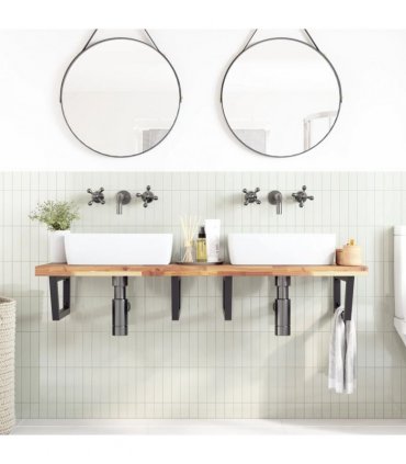 vidaXL Basin Shelf Wall Mounted Steel and Solid Wood Acacia