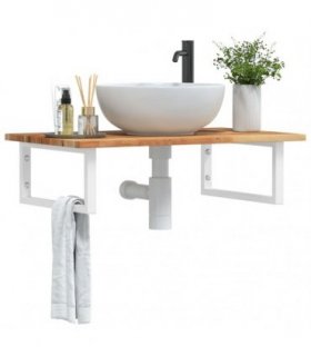 vidaXL Basin Shelf Wall Mounted Steel and Solid Wood Acacia