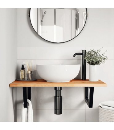 vidaXL Basin Shelf Wall Mounted Steel and Solid Wood Acacia