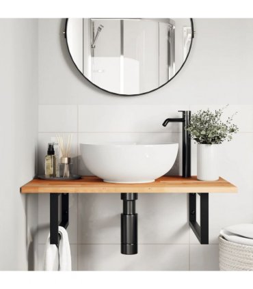 vidaXL Basin Shelf Wall Mounted Steel and Solid Wood Acacia