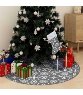 vidaXL Luxury Christmas Tree Skirt with Sock Grey 150 cm Fabric