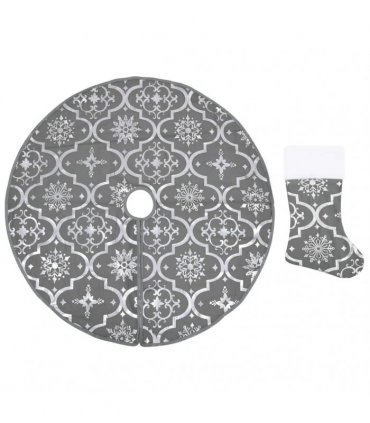 vidaXL Luxury Christmas Tree Skirt with Sock Grey 150 cm Fabric