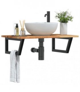 vidaXL Basin Shelf Wall Mounted Steel and Solid Wood Acacia